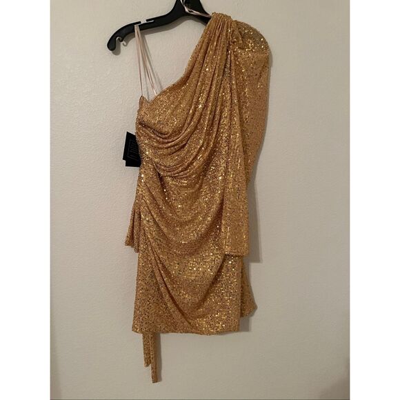 Mac Duggal 26977 One Sleeve Sequin Dress Gold NEW NWT - Picture 7 of 7